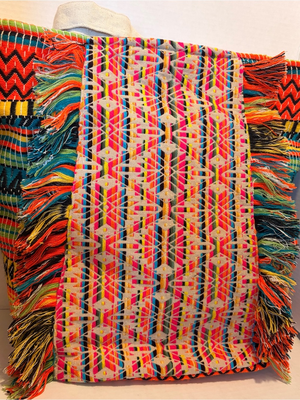 Source Unknown Handwoven Tote - Bright Pink, Orange, Yellow & Teal